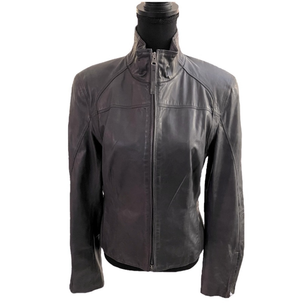 Express Gray Leather Jacket Vintage Large